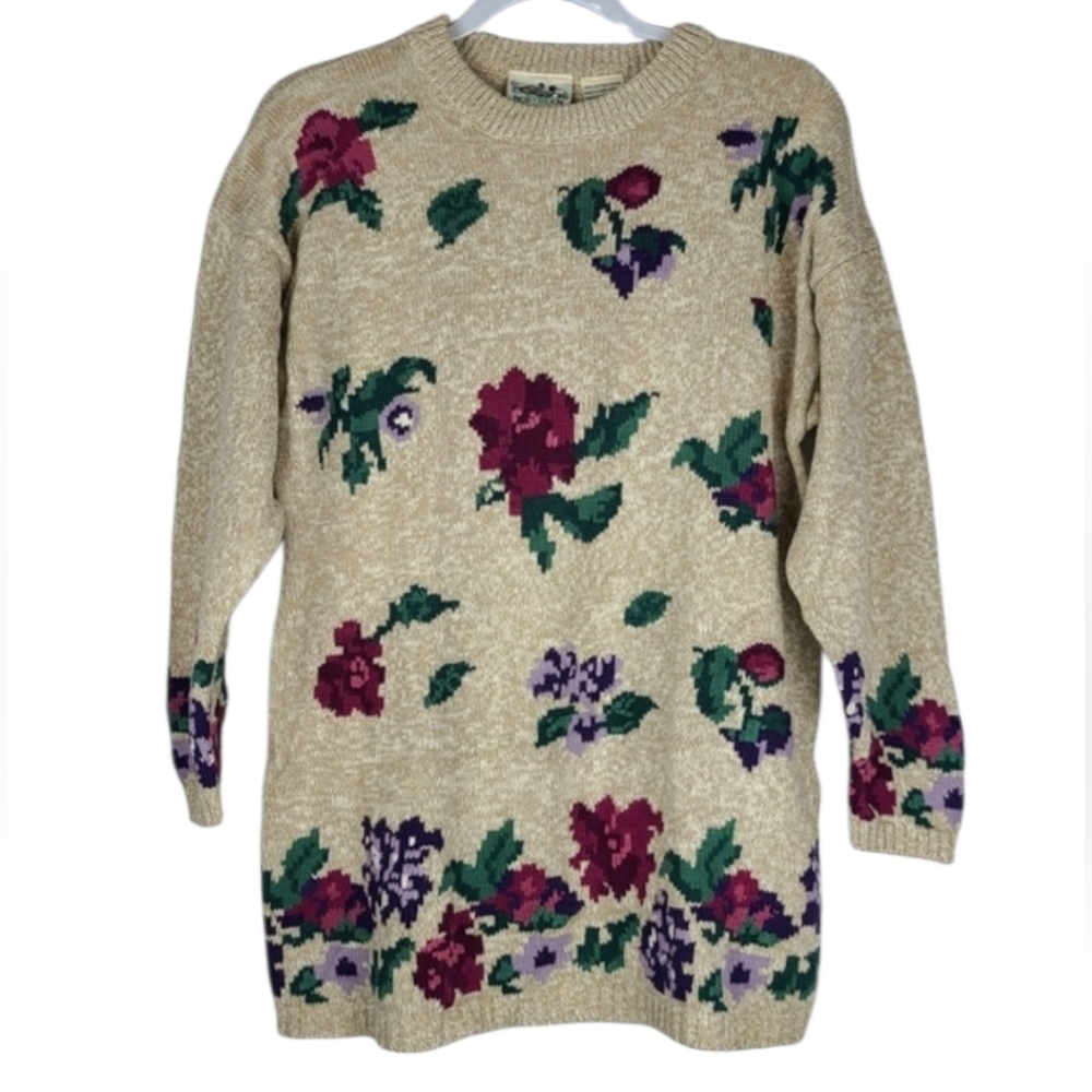 Vintage Northern Reflections Floral Knit Sweater Medium Cottagecore Coastal
